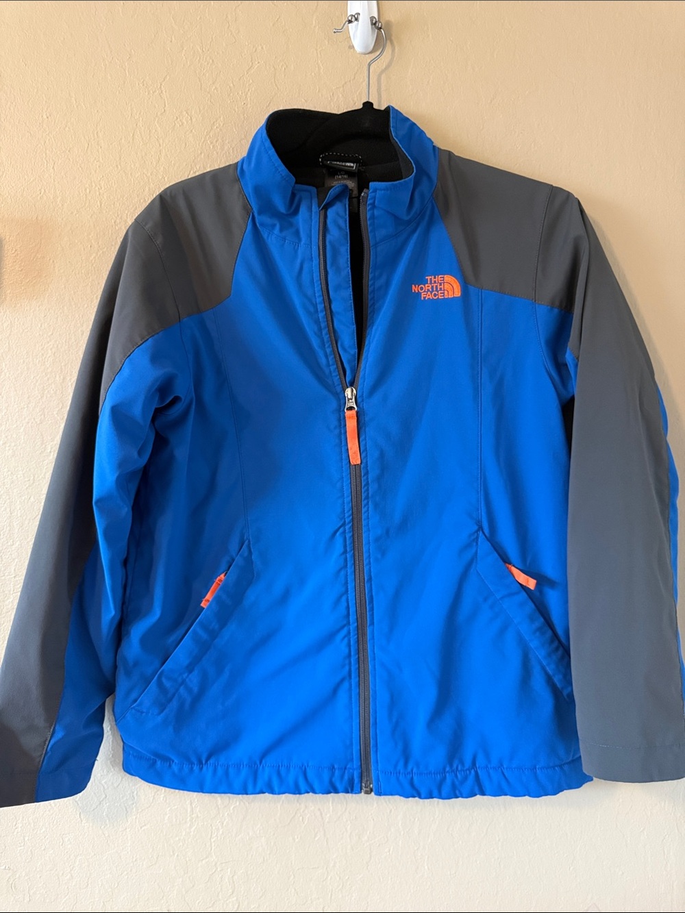 The North Face Boys Blue Gray Polartec Fleece Lined Jacket L 14/16